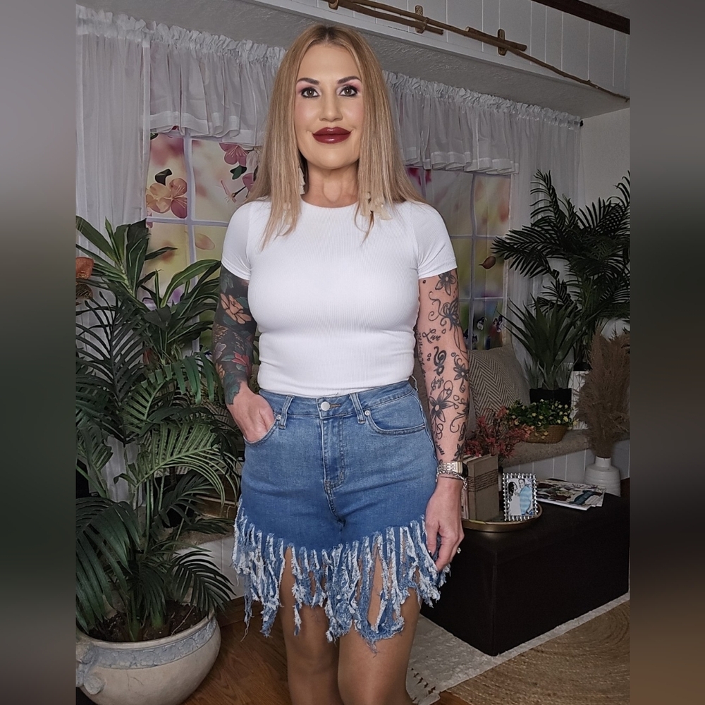 Denim Fringed Shorts